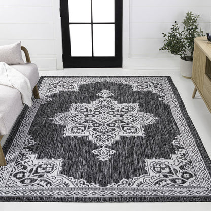 Vintage Casual Medallion Dark Gray/Cream 3 ft. x 5 ft. Indoor/Outdoor Area Rug