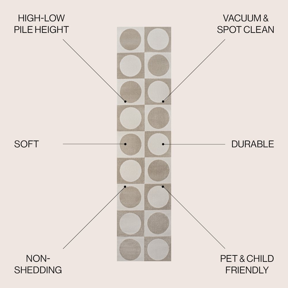 Helena Modern Geometric Circles In Squares High-Low Area Rug