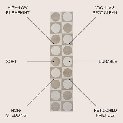 Helena Modern Geometric Circles In Squares High-Low Area Rug