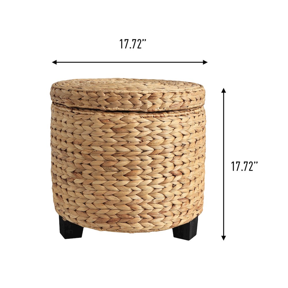 Handwoven Water Hyacinth Storage Ottoman with Lid, Natural