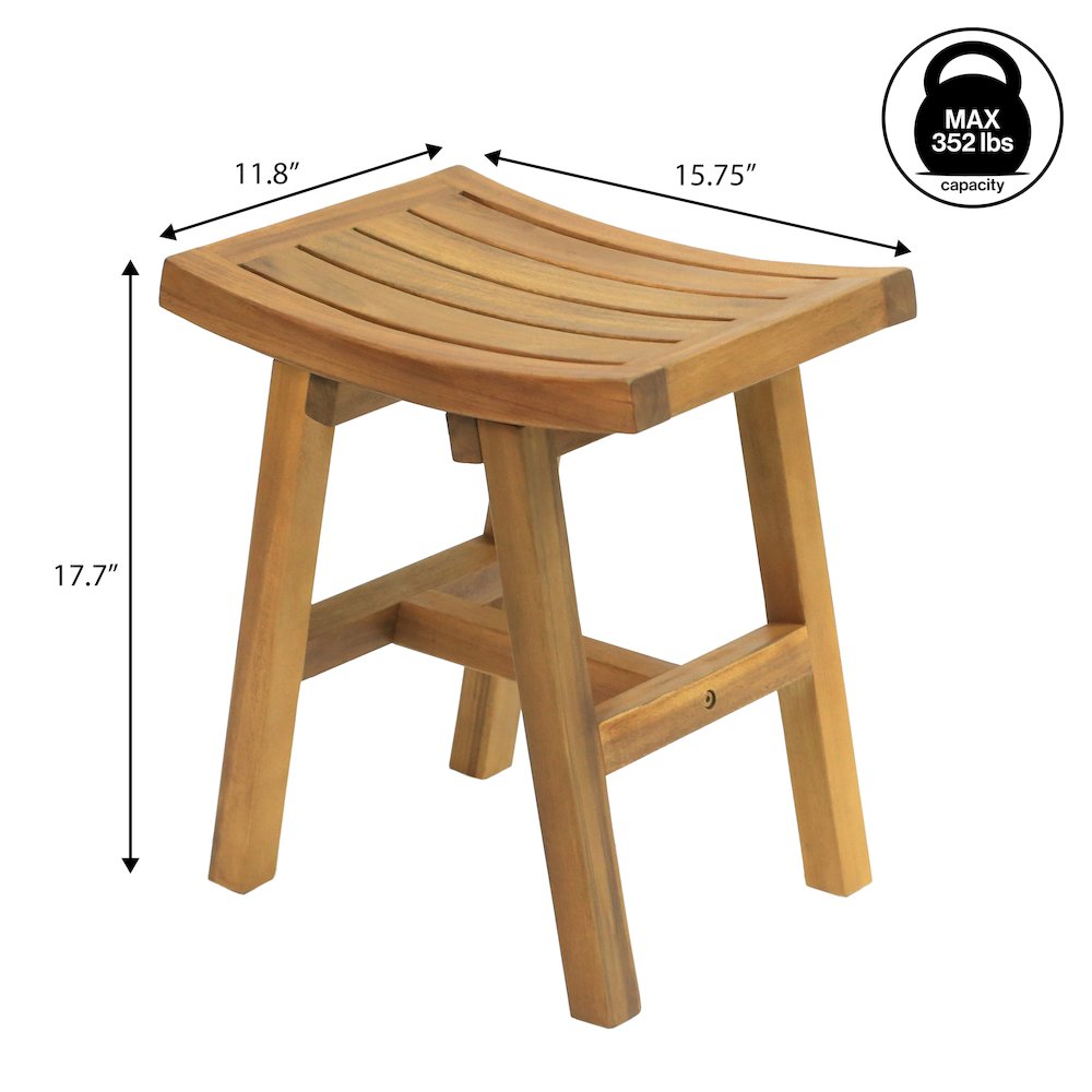 Hilice Natural Acacia Wood Slatted Shower Stool, Indoor/Outdoor Spa Bench