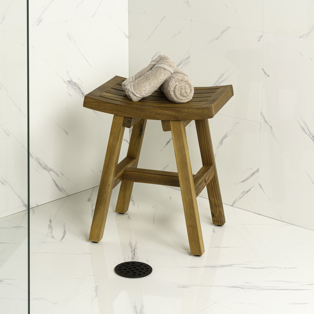 Hilice Natural Acacia Wood Slatted Shower Stool, Indoor/Outdoor Spa Bench