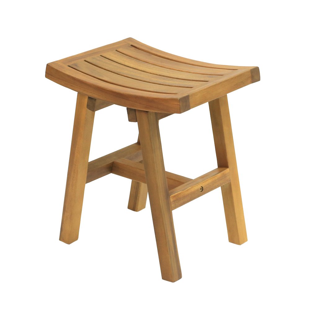 Hilice Natural Acacia Wood Slatted Shower Stool, Indoor/Outdoor Spa Bench