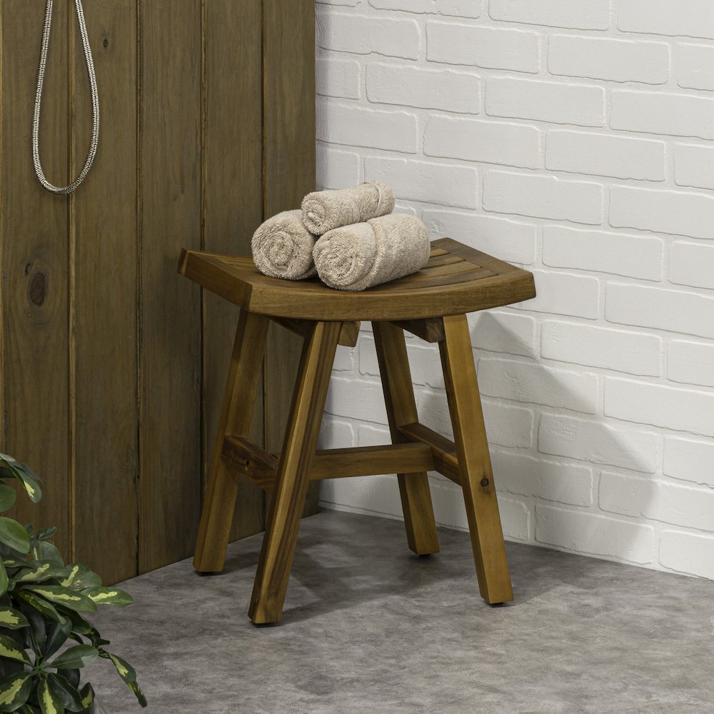 Hilice Natural Acacia Wood Slatted Shower Stool, Indoor/Outdoor Spa Bench