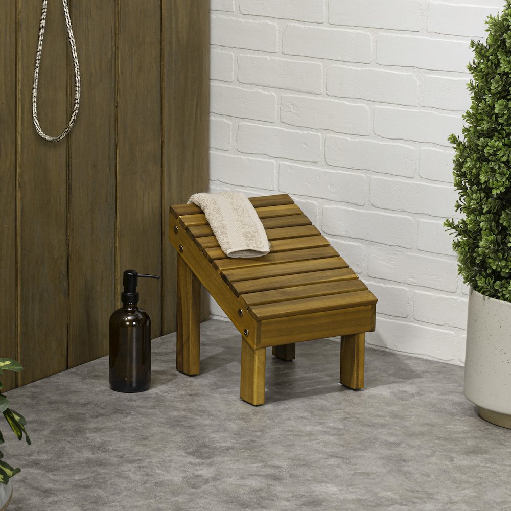 Saru Traditional Classic Solid Acacia Wood Shower Shaving Foot Stool,