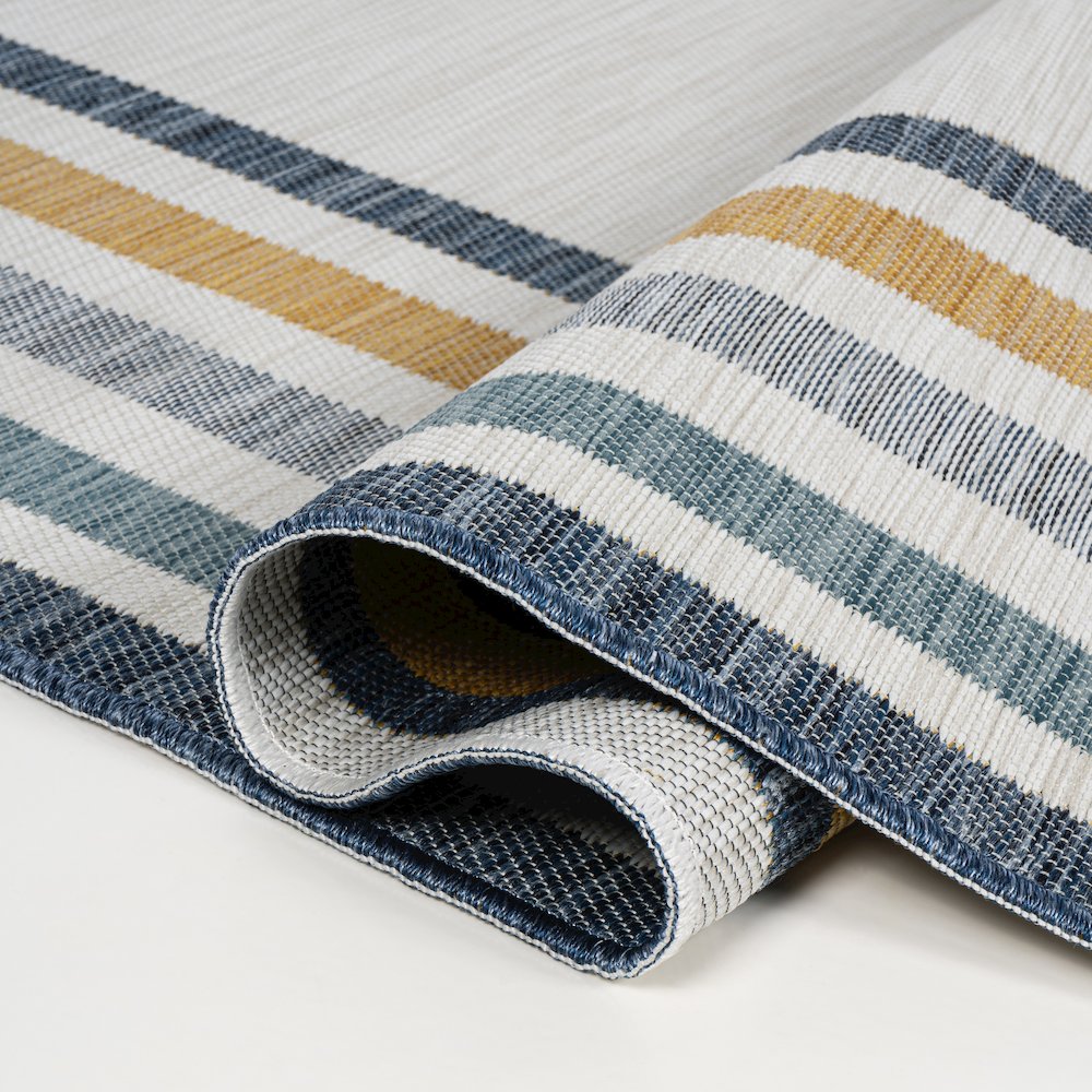 Coastal Mitred Stripe Reversible Machine-Washable Indoor/Outdoor Area Rug