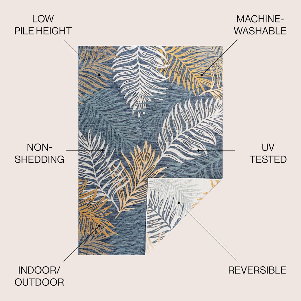 Casual Palm Frond Reversible Machine-Washable Indoor/Outdoor Area Rug