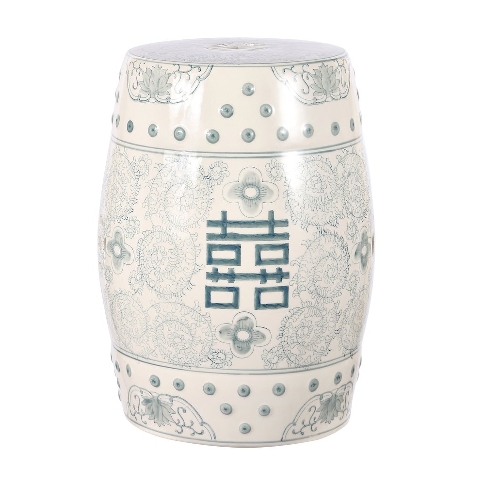 Double Chinoiserie Ceramic Drum Garden Stool