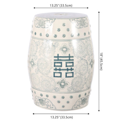 Double Chinoiserie Ceramic Drum Garden Stool