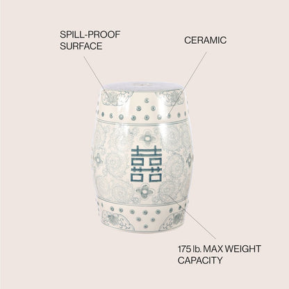 Double Chinoiserie Ceramic Drum Garden Stool