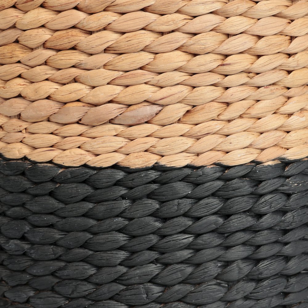 Aimee 15.7" Modern Minimalist Two-Tone Hand-Woven Hyacinth Stool, Natural/Black