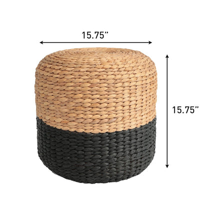 Aimee 15.7" Modern Minimalist Two-Tone Hand-Woven Hyacinth Stool, Natural/Black