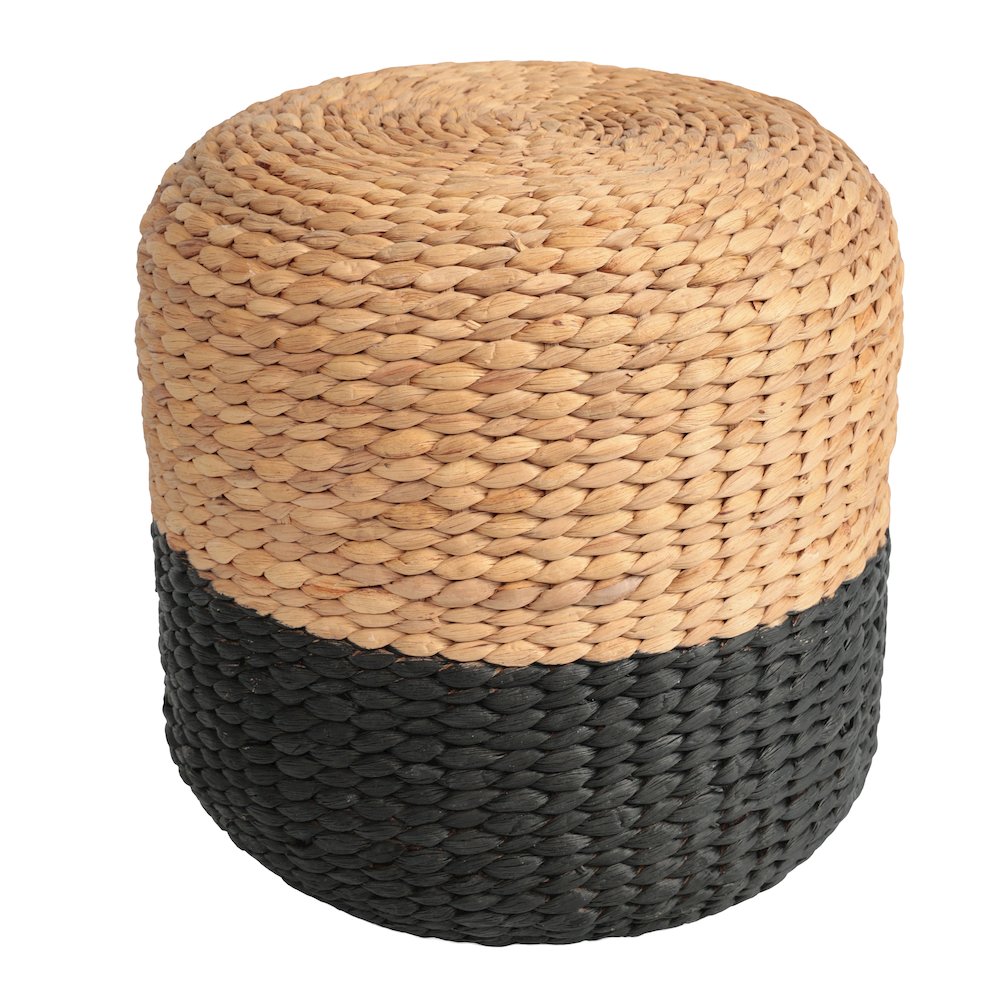 Aimee 15.7" Modern Minimalist Two-Tone Hand-Woven Hyacinth Stool, Natural/Black