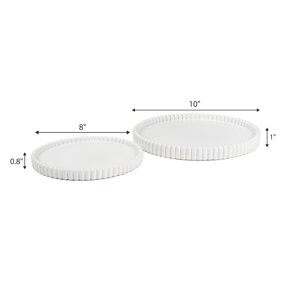 Minimalist Concrete Fluted Edge Decorative Jewelry Trays, White (Set of 2)