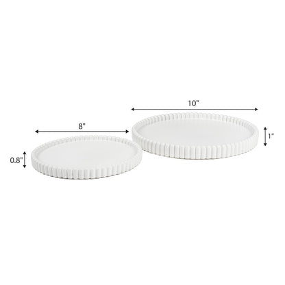 Minimalist Concrete Fluted Edge Decorative Jewelry Trays, White (Set of 2)