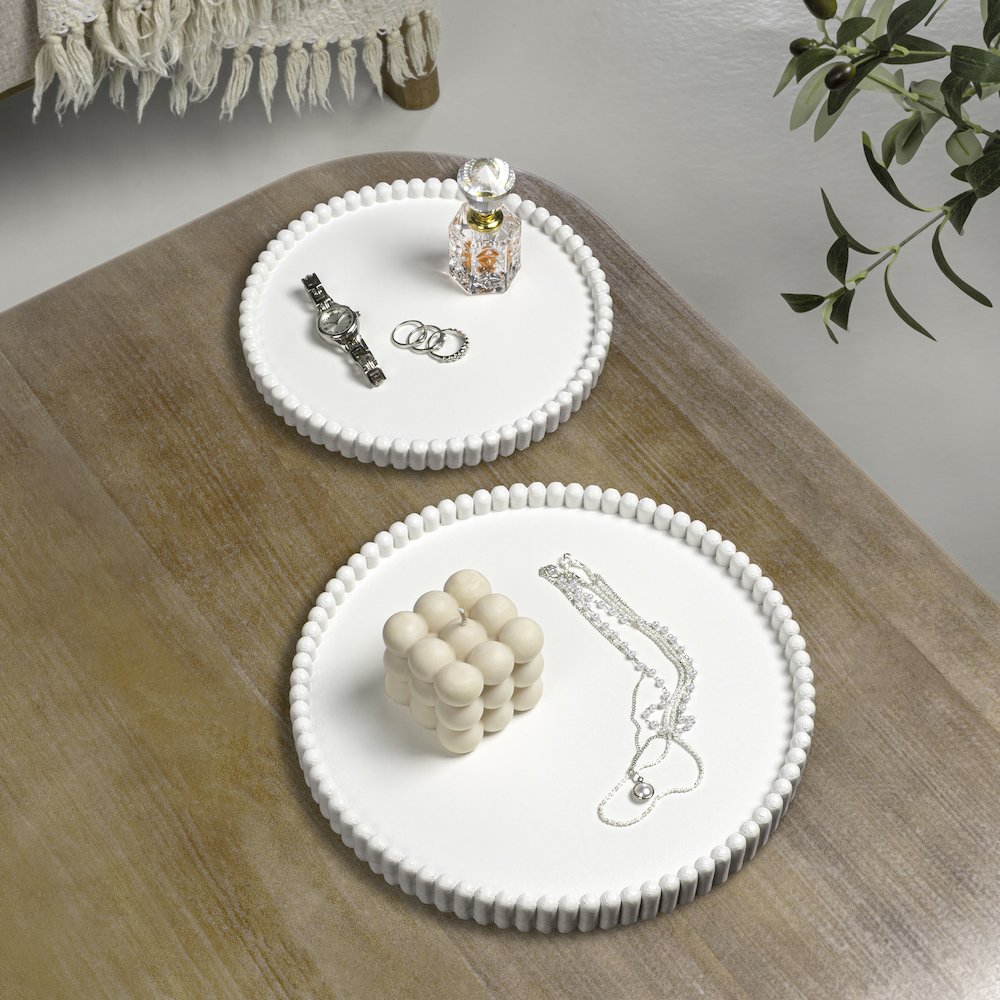 Minimalist Concrete Fluted Edge Decorative Jewelry Trays, White (Set of 2)