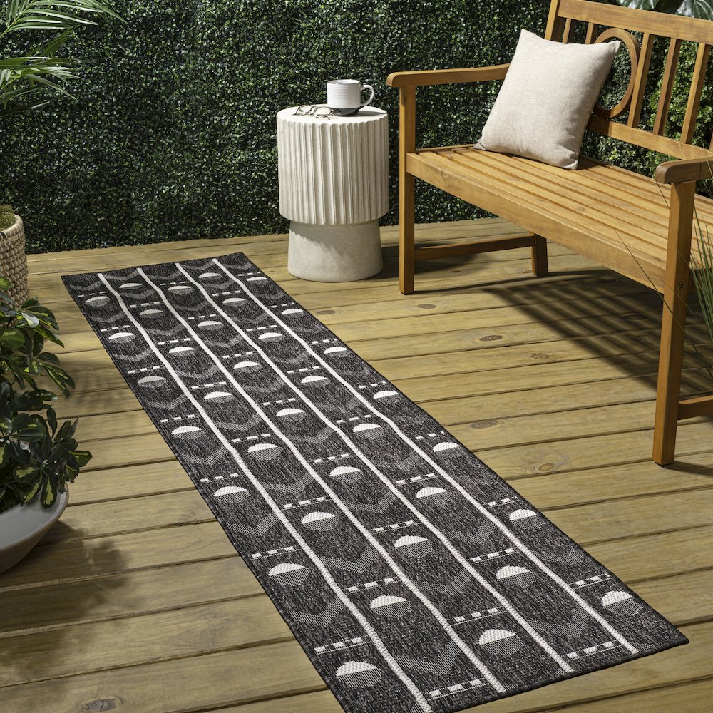 Soren Modern Geometric Black/Cream 2 ft. x 8 ft. Indoor/Outdoor Runner Rug