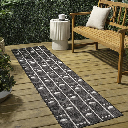 Soren Modern Geometric Black/Cream 2 ft. x 8 ft. Indoor/Outdoor Runner Rug