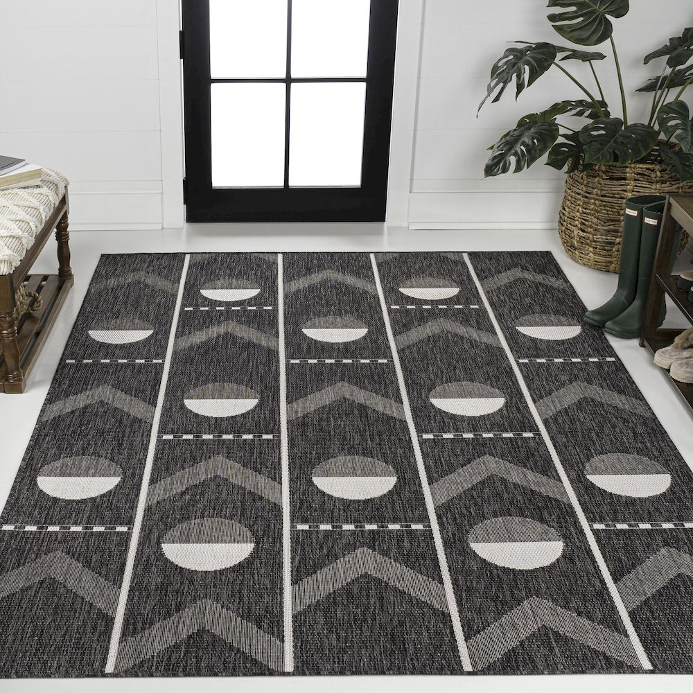 Soren Modern Geometric Black/Cream 2 ft. x 8 ft. Indoor/Outdoor Runner Rug