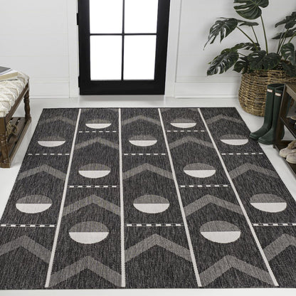 Soren Modern Geometric Black/Cream 2 ft. x 8 ft. Indoor/Outdoor Runner Rug