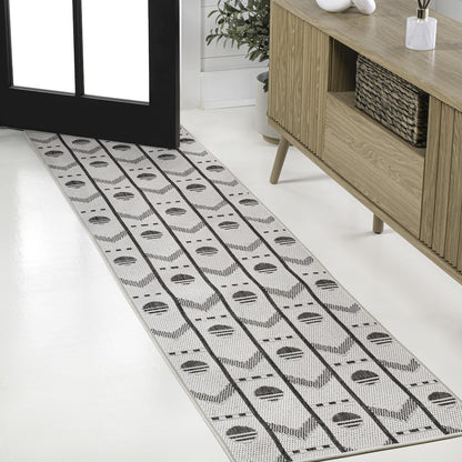 Soren Modern Geometric Cream/Black 2 ft. x 8 ft. Indoor/Outdoor Runner Rug
