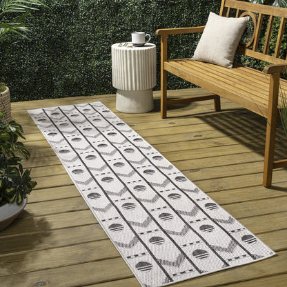 Soren Modern Geometric Cream/Black 2 ft. x 8 ft. Indoor/Outdoor Runner Rug