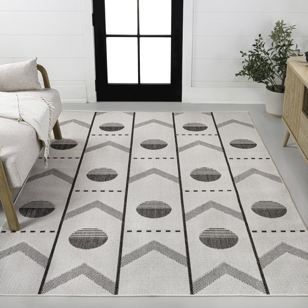 Soren Modern Geometric Cream/Black 2 ft. x 8 ft. Indoor/Outdoor Runner Rug