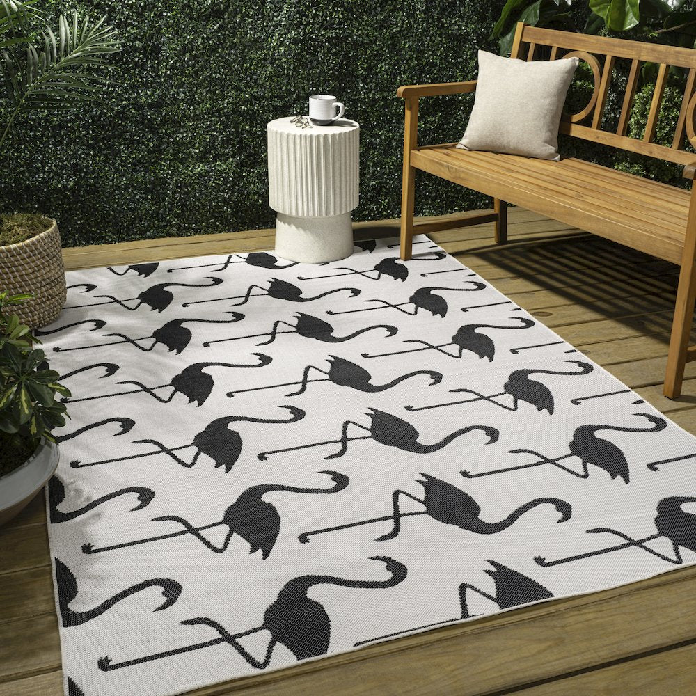 Flamingos Two-Tone White/Black 3 ft. x 5 ft. Indoor/Outdoor Area Rug