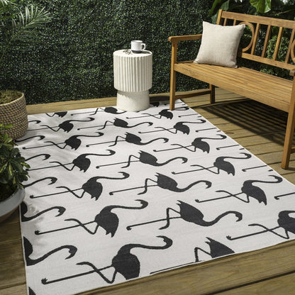 Flamingos Two-Tone White/Black 3 ft. x 5 ft. Indoor/Outdoor Area Rug