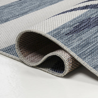 and Palm Leaf Navy/Cream 3 ft. x 5 ft. Indoor/Outdoor Area Rug