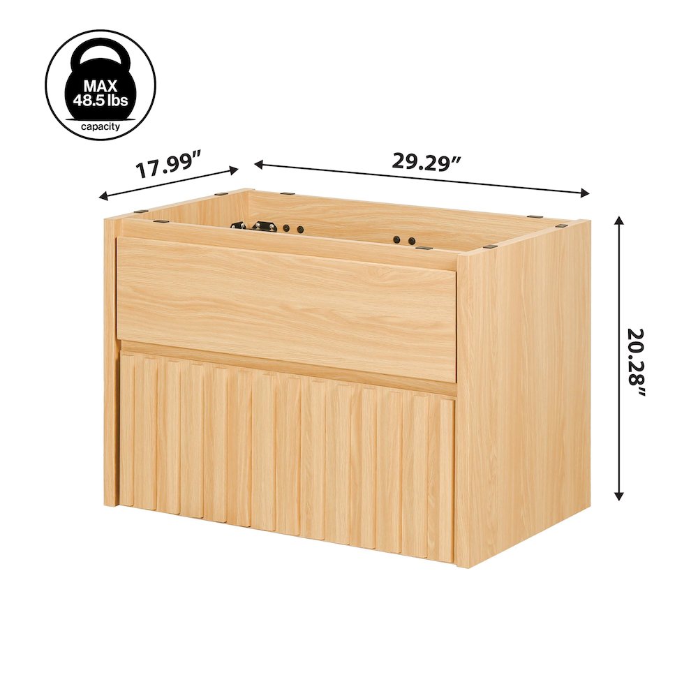 2-Drawer Wall Mounted Bath Vanity Cabinet Only (Sink Basin Not Included), Oak
