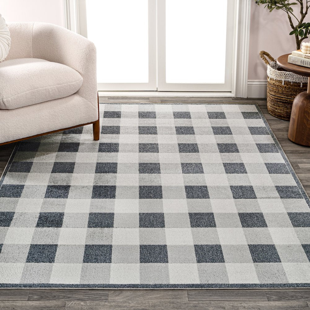 Gingham Gradient Plaid Cottage Machine-Washable Area Rug