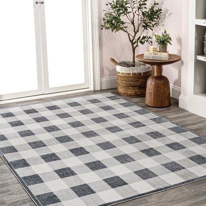 Gingham Gradient Plaid Cottage Machine-Washable Area Rug