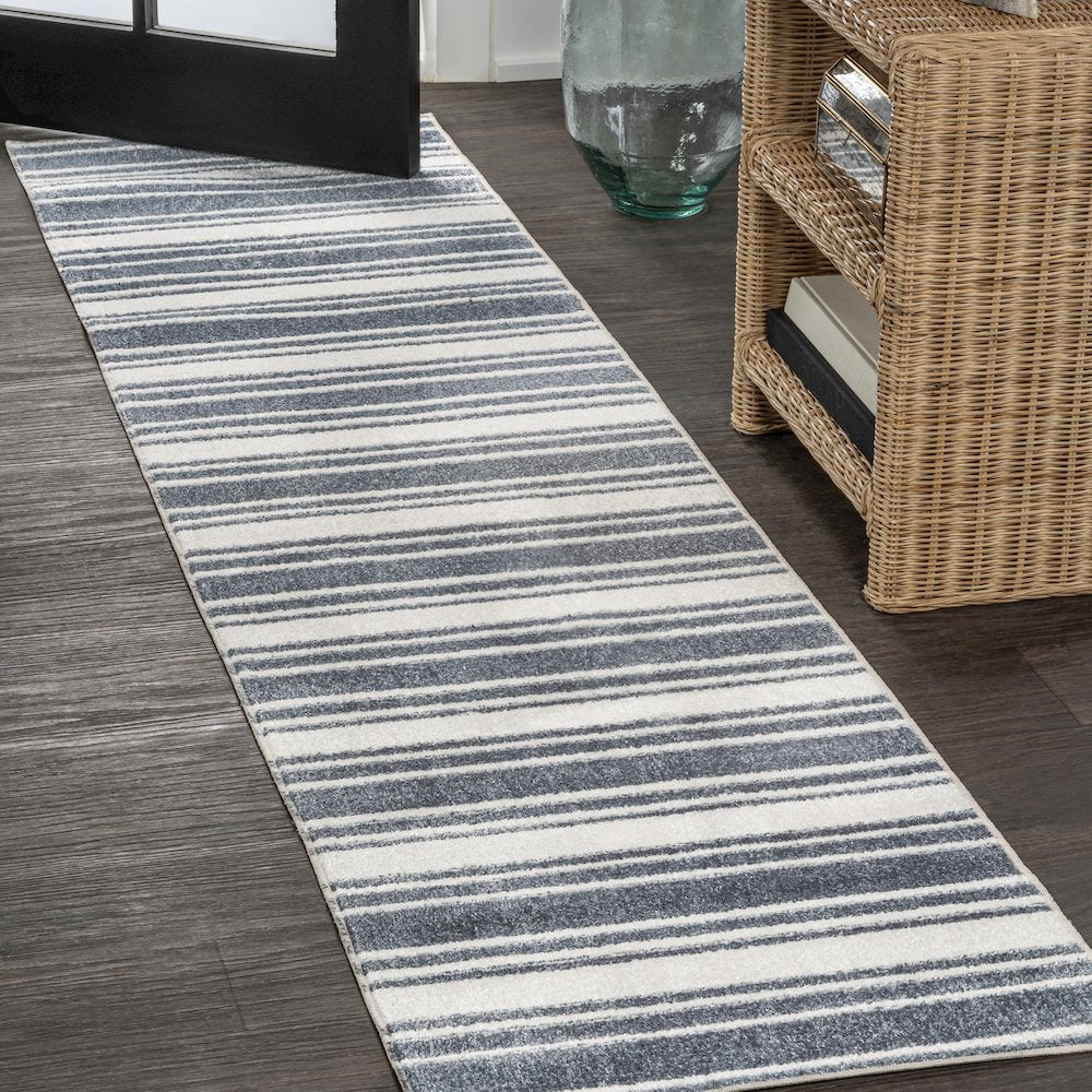 Fawning Two-Tone Striped Classic Low-Pile Machine-Washable Runner Rug