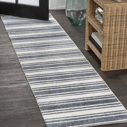 Fawning Two-Tone Striped Classic Low-Pile Machine-Washable Runner Rug