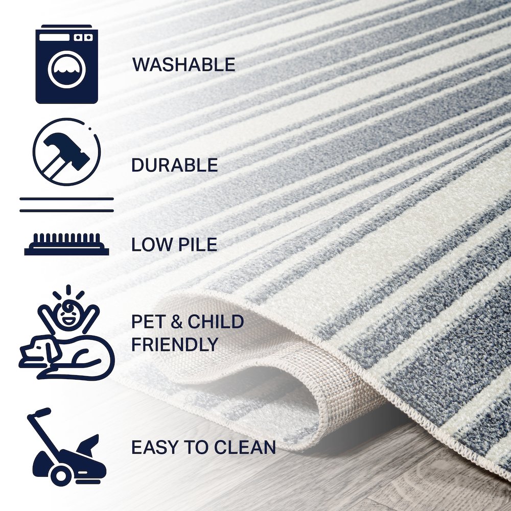 Fawning Two-Tone Striped Classic Low-Pile Machine-Washable Runner Rug