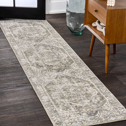 Keesha Bold Distressed Medallion Low-Pile Machine-Washable Runner Rug