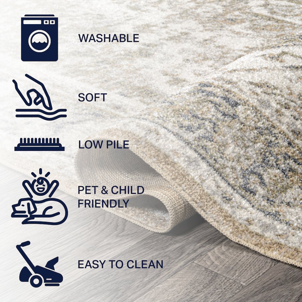 Keesha Bold Distressed Medallion Low-Pile Machine-Washable Runner Rug