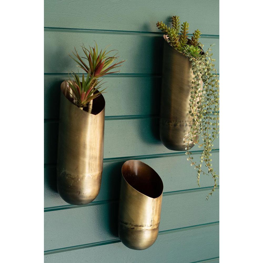 Set Of Three Antique Brass Wall Vases