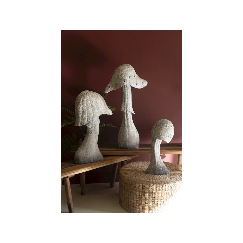 Set Of Three Rustic Metal Mushrooms