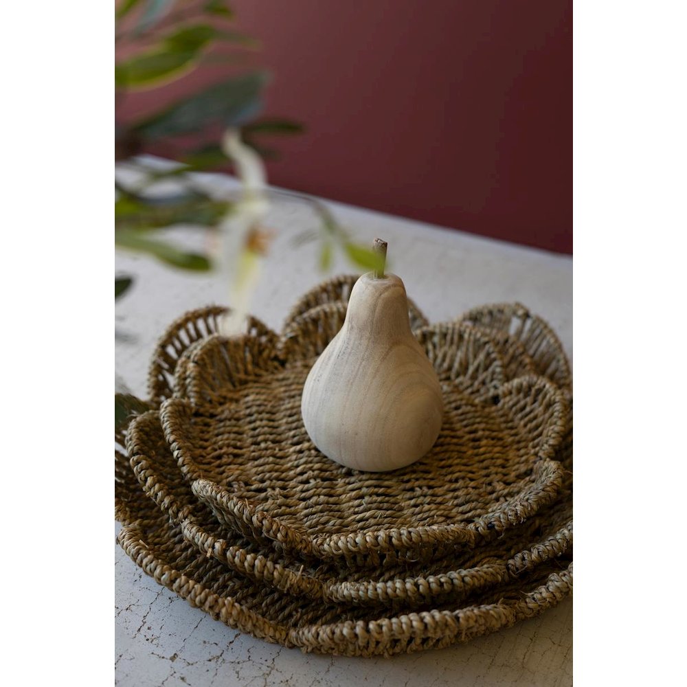 Set Of Three Flower Shaped Woven Seagrass Trays
