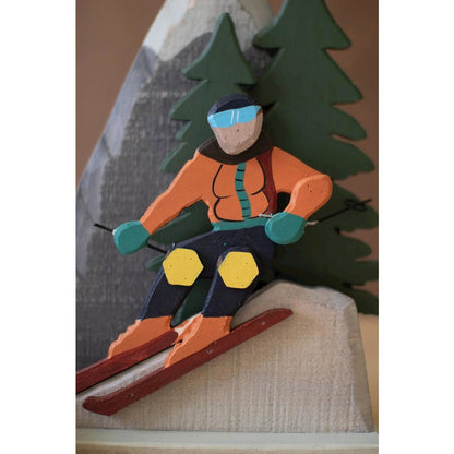 Painted Wood Snow Skiing Scene