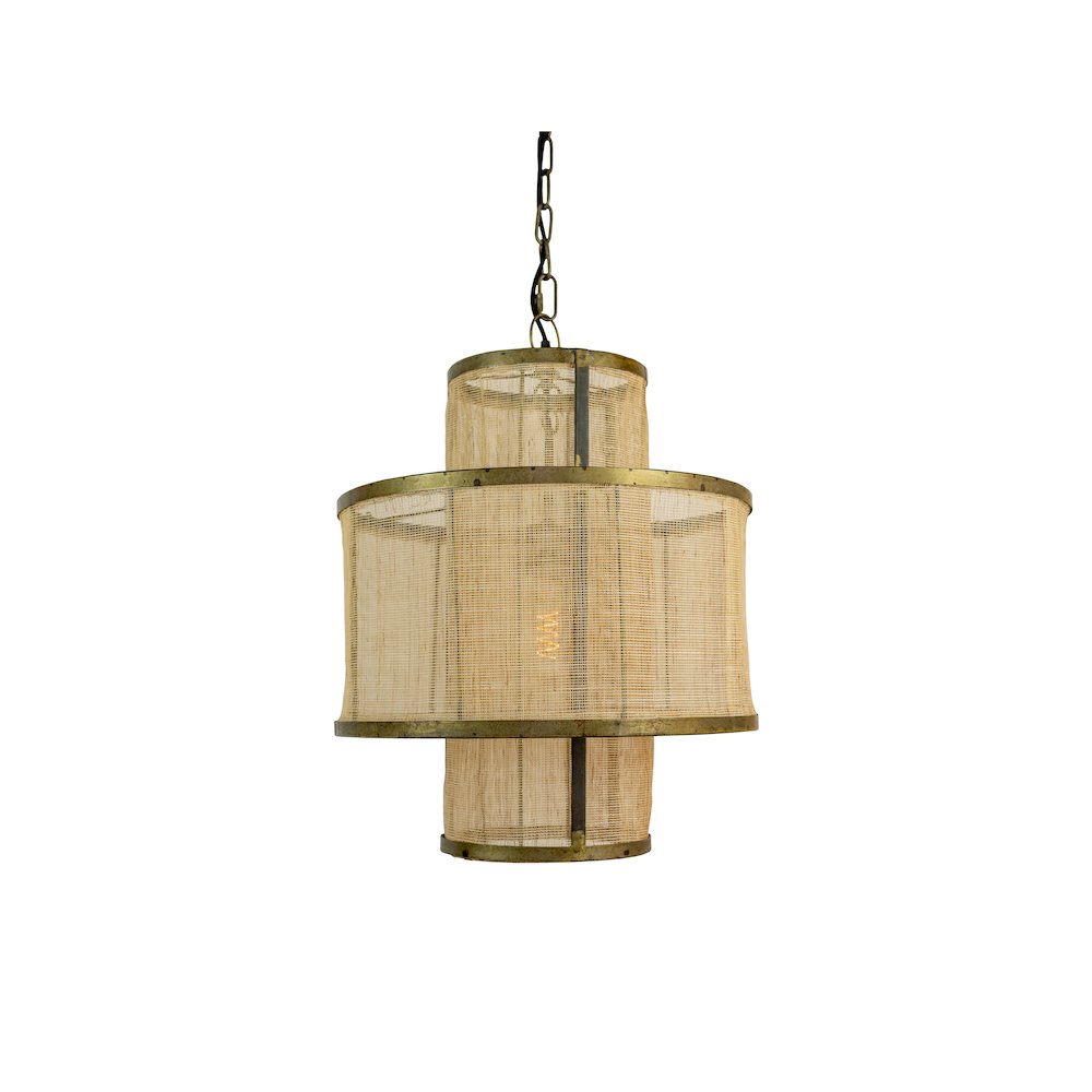 Round Double Layered Woven Fiber And Metal Pendant Light