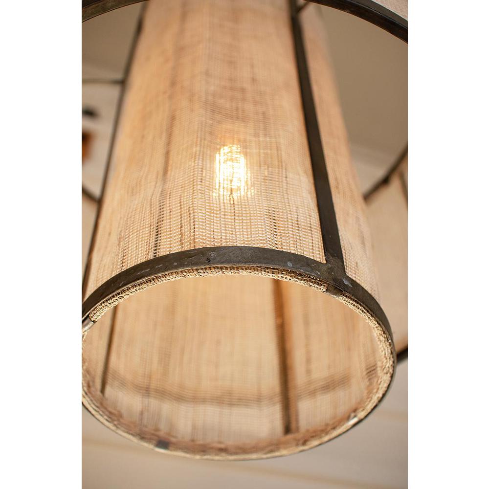 Round Double Layered Woven Fiber And Metal Pendant Light