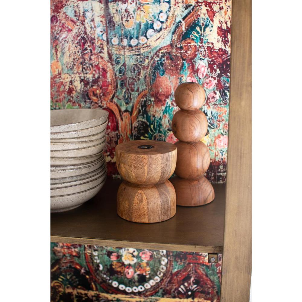 Gold Metal And Glass Cabinet With Colorful Print Back