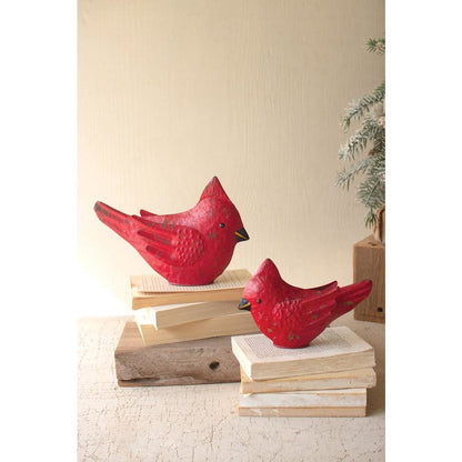 Set Of Two Painted Metal Christmas Cardinals