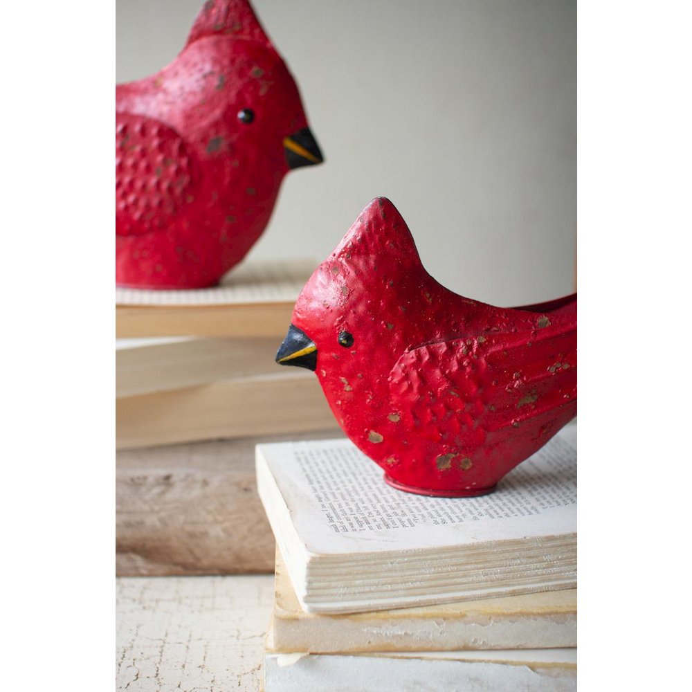Set Of Two Painted Metal Christmas Cardinals