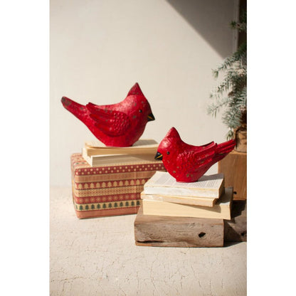 Set Of Two Painted Metal Christmas Cardinals