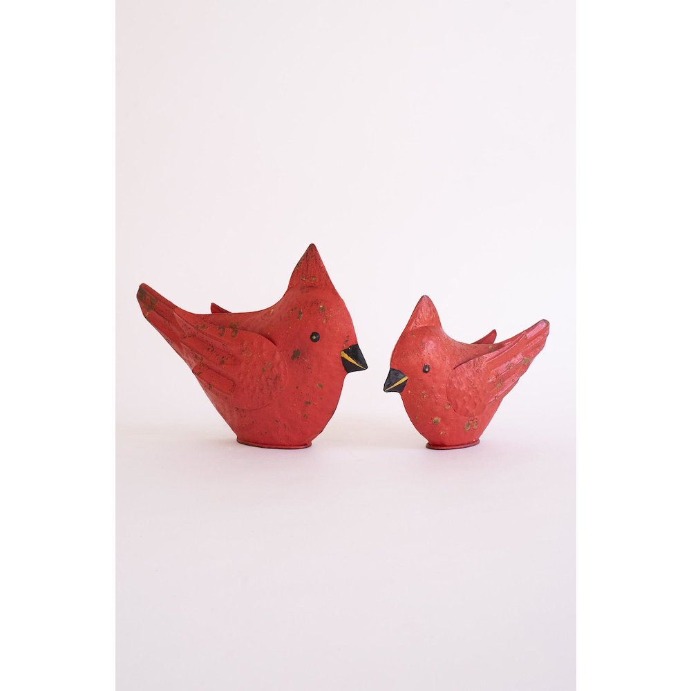 Set Of Two Painted Metal Christmas Cardinals