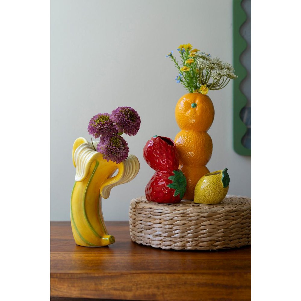 Set Of Three Ceramic Bud Vases - Orange, Strwberry And Lemon